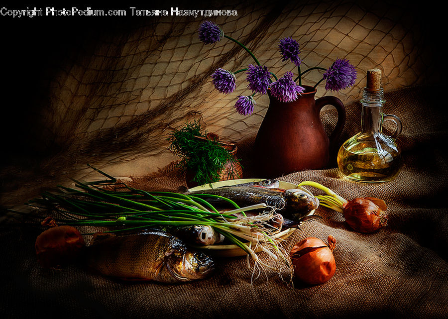 Plant, Potted Plant, Garlic, Glass, Onion, Produce, Shallot