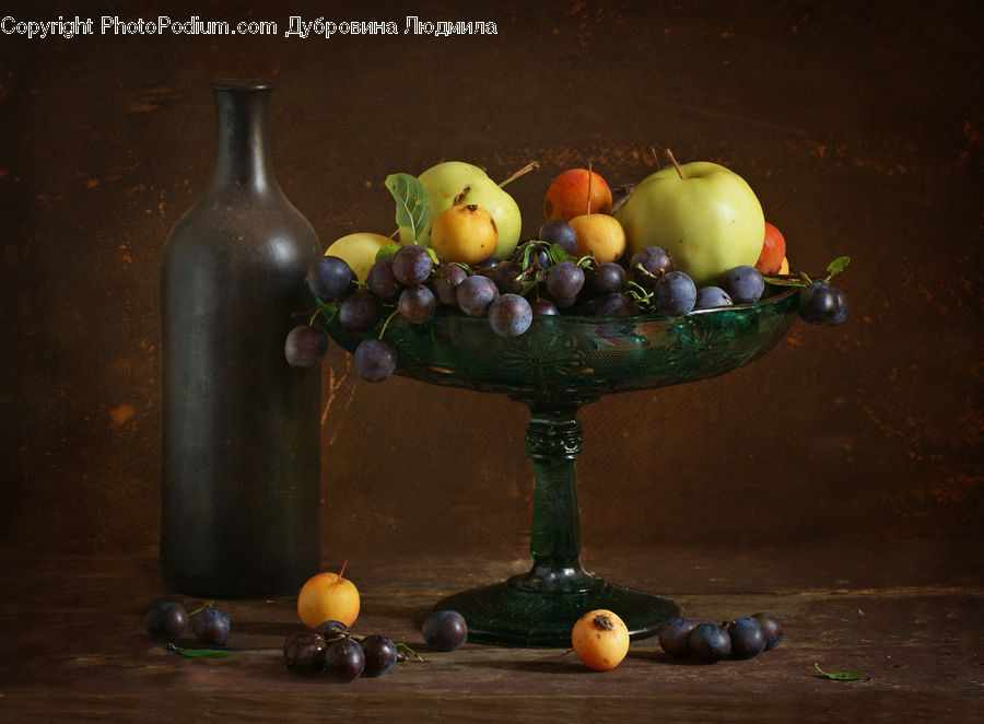 Glass, Goblet, Fruit, Grapes