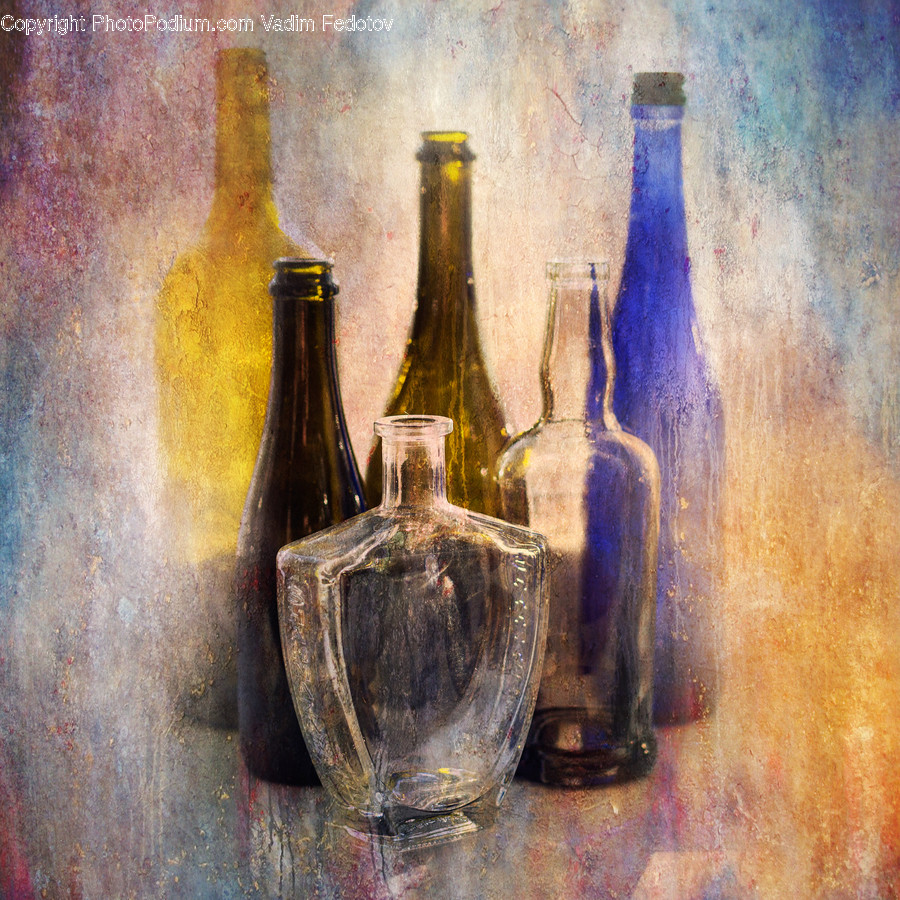 Painting, Art, Bottle, Drink, Beverage