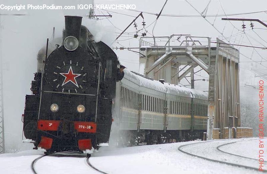 Train, Vehicle, Ice, Outdoors, Snow, Engine, Locomotive