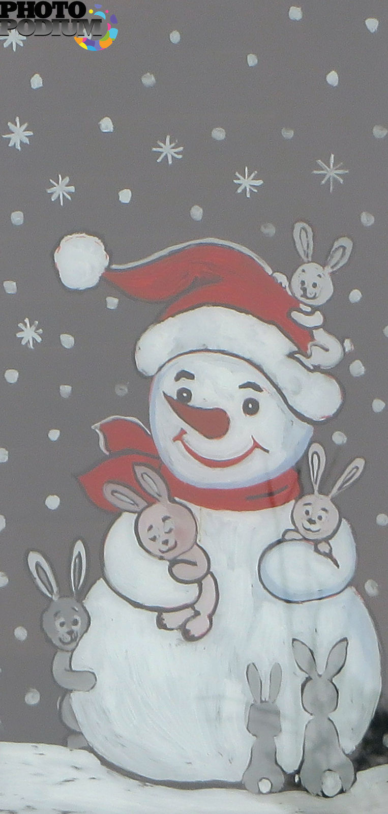 Зайчик и Снеговик рисунок