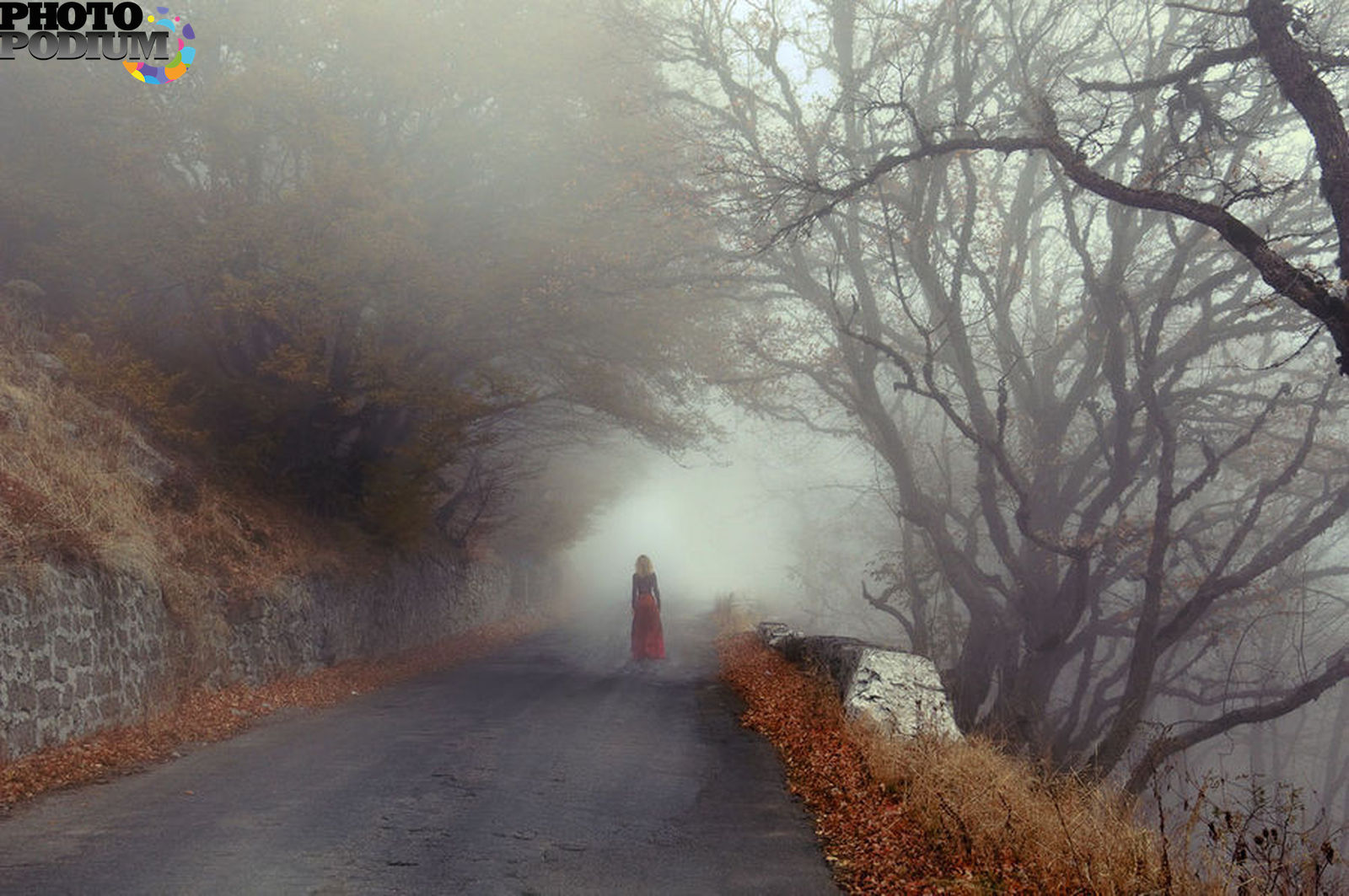 Вдали времен. Дорога в тумане. Человек в тумане. Девушка в туманесна дороге. Ушла в туман.