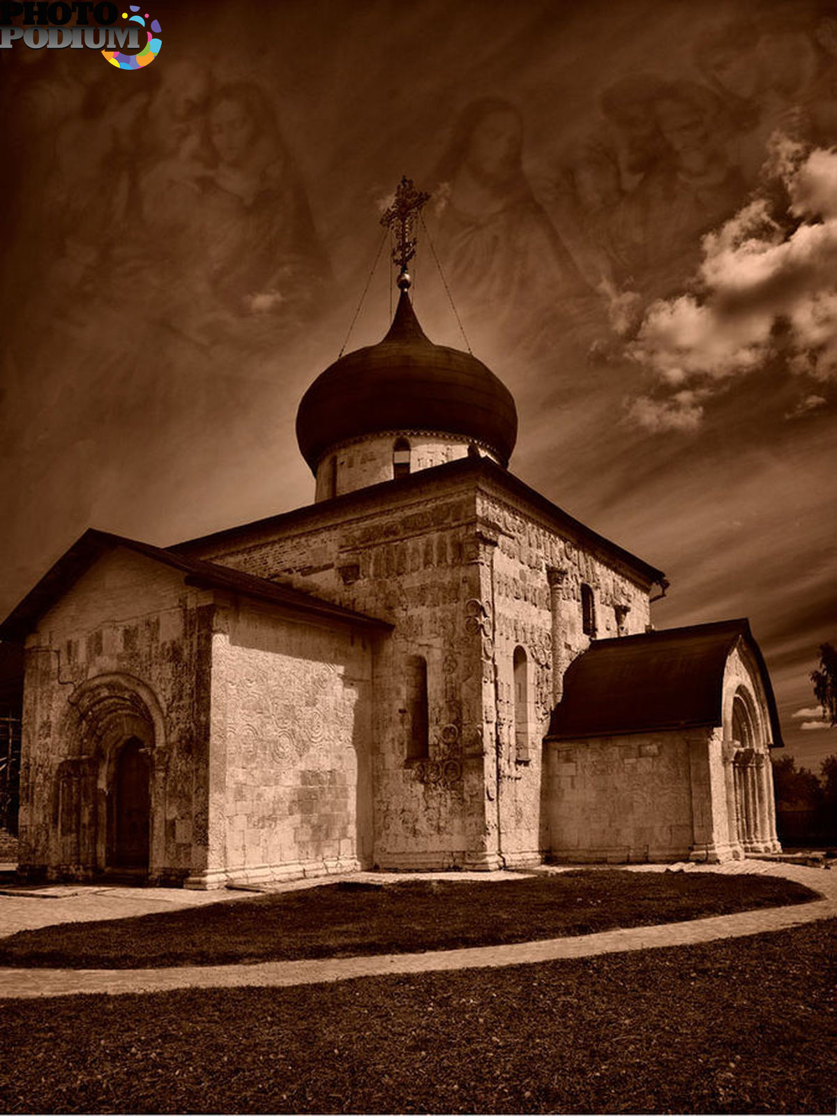 Stone Bell Tower cloudy