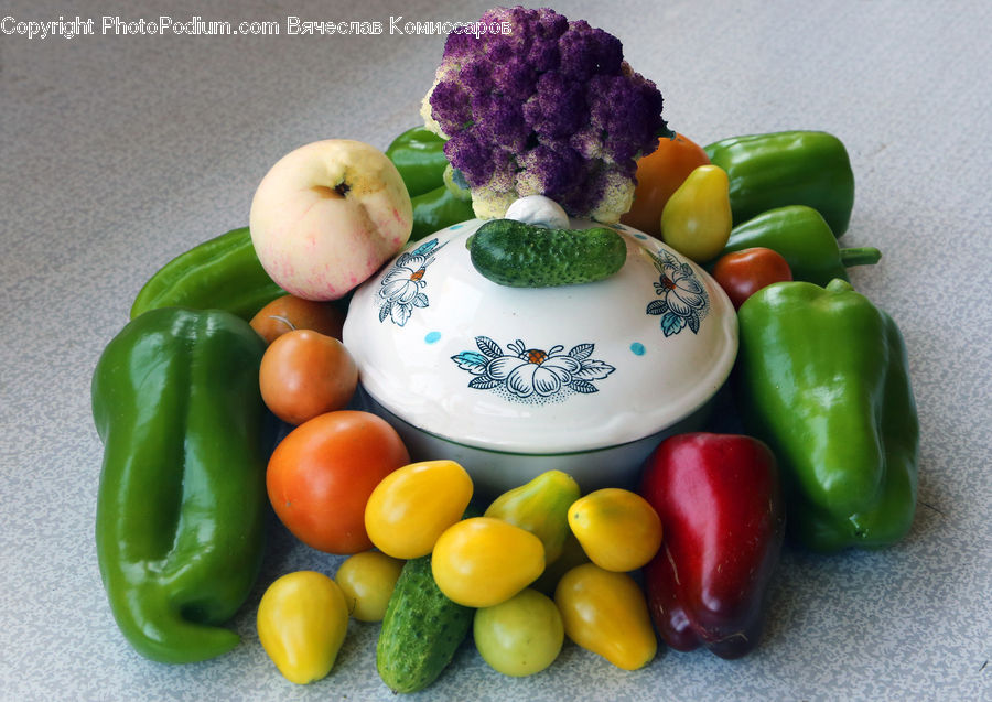 Bowl, Produce, Vegetable, Apple, Fruit, Pepper, Market