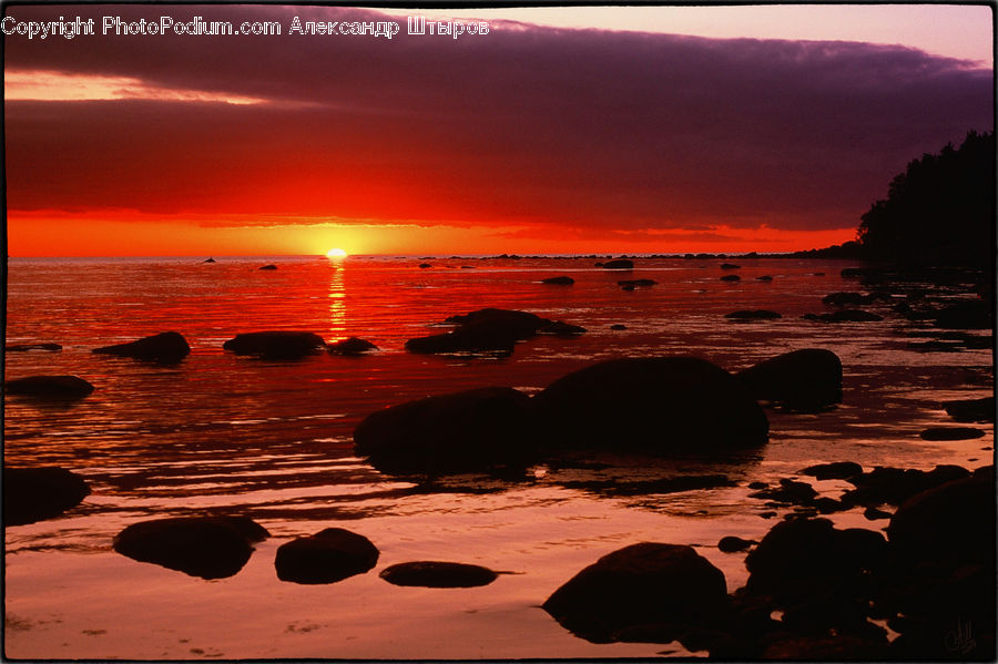 Silhouette, Dawn, Dusk, Sky, Sunrise, Sunset, Beach