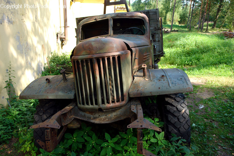 Bulldozer, Tractor, Vehicle, Field, Grass, Lawn, Car