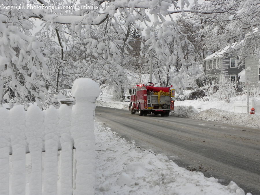 Ice, Snow, Snowman, Winter, Outdoors, Fire Truck, Truck