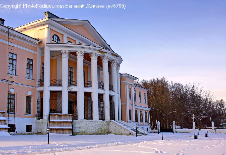 Bench, Building, Office Building, Housing, Villa, Column, Pillar