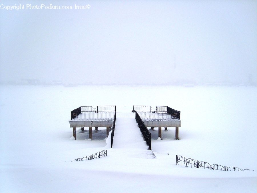 Bench, Ice, Outdoors, Snow