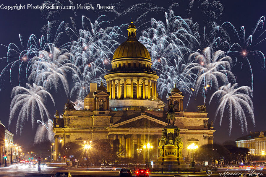 Architecture, Dome, Fireworks, Night, Cathedral, Church, Worship
