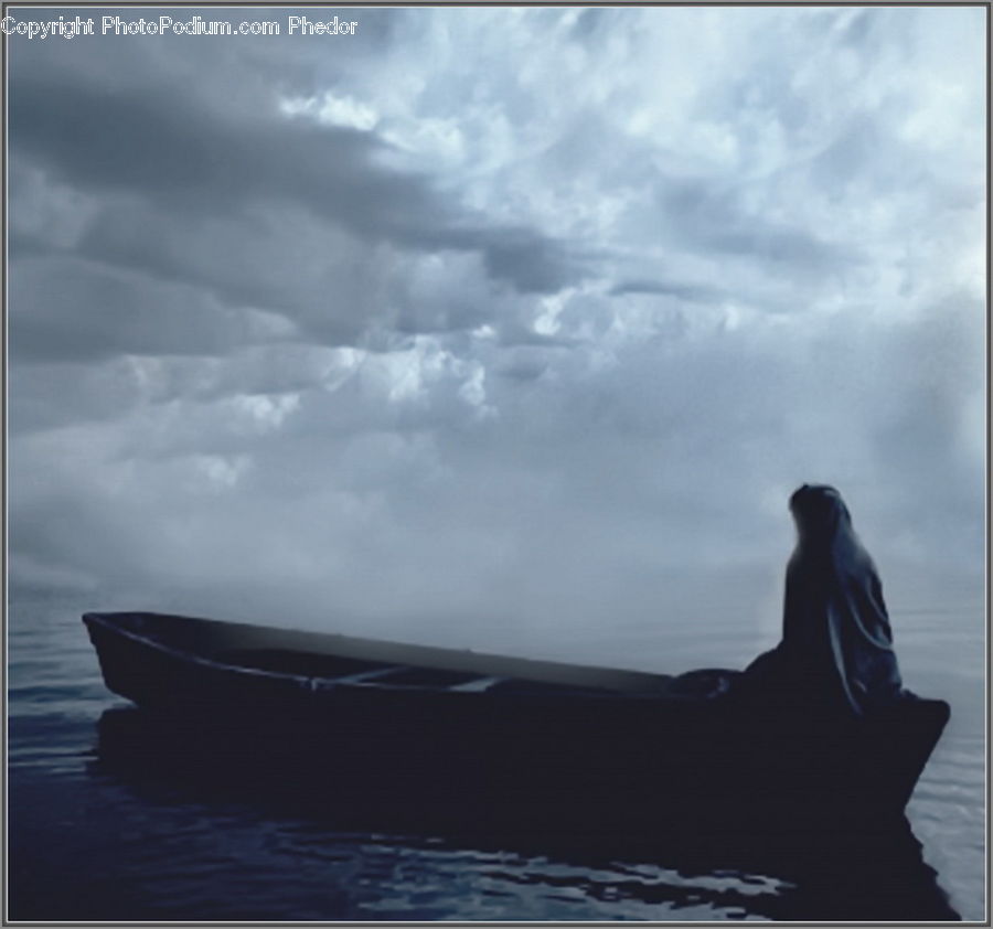 Boat, Dinghy, Outdoors, Sea, Water, Silhouette, Art