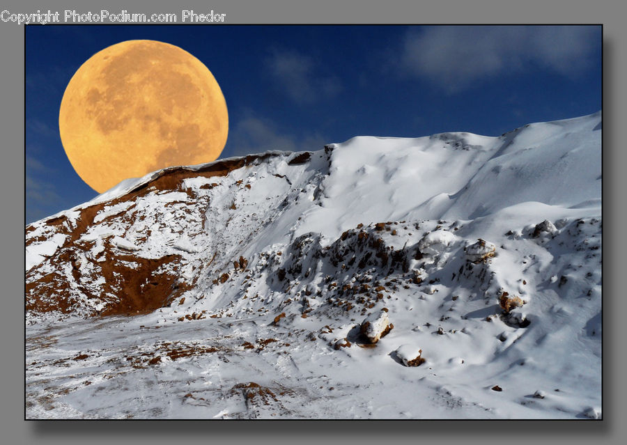 Astronomy, Full Moon, Night, Crest, Mountain, Outdoors, Peak