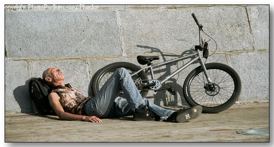 Bicycle, Bike, Vehicle, Pavement, Person, Portrait