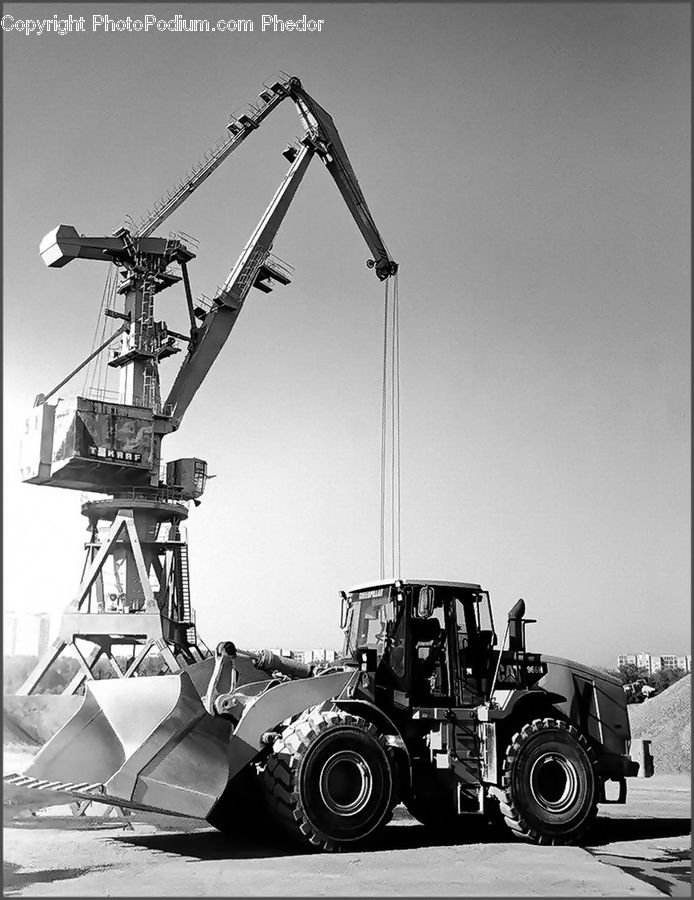 Constriction Crane, Tractor, Vehicle, Bulldozer, Barrow, Wheelbarrow, Engine