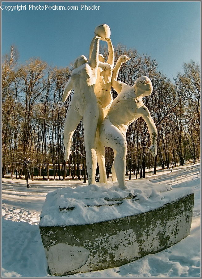 Art, Sculpture, Statue, Ice, Outdoors, Snow, Fountain