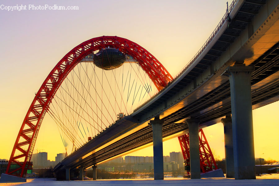 Constriction Crane, Bridge, Column, Pillar, City, Downtown, Metropolis