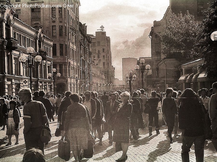 Crowd, Parade, City, Downtown, Road, Street, Town