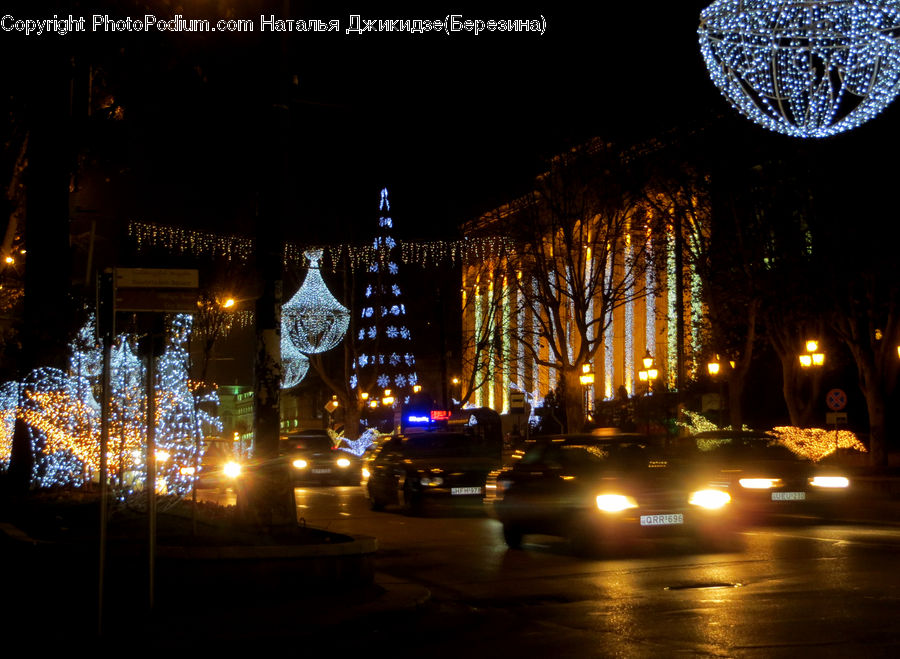 Night, Outdoors, Automobile, Car, Vehicle, Lighting, City