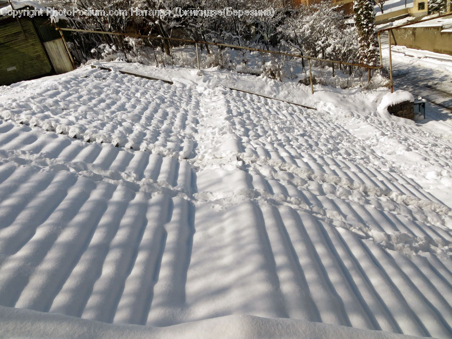 Ice, Outdoors, Snow, Cobblestone, Pavement, Walkway, Roof