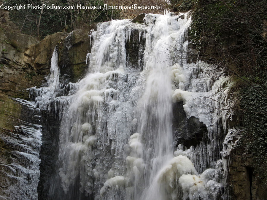 Outdoors, River, Water, Waterfall, Creek, Ice, Snow