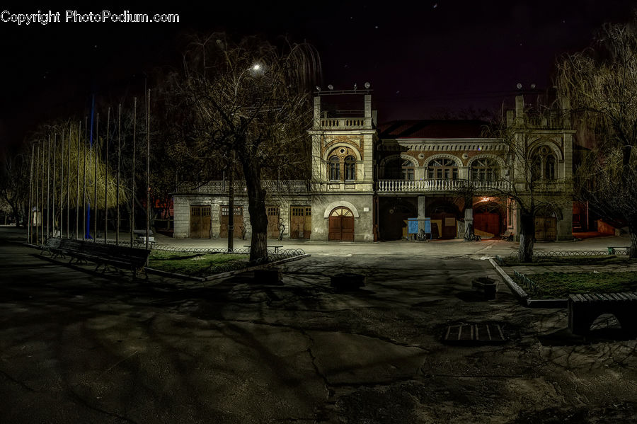 Night, Outdoors, Tomb, Building, Architecture, Mansion, Downtown