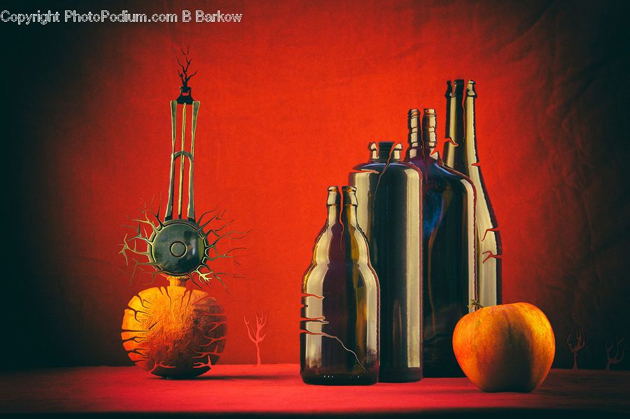 Pumpkin, Squash, Vegetable, Bottle, Art, Flyer, Poster
