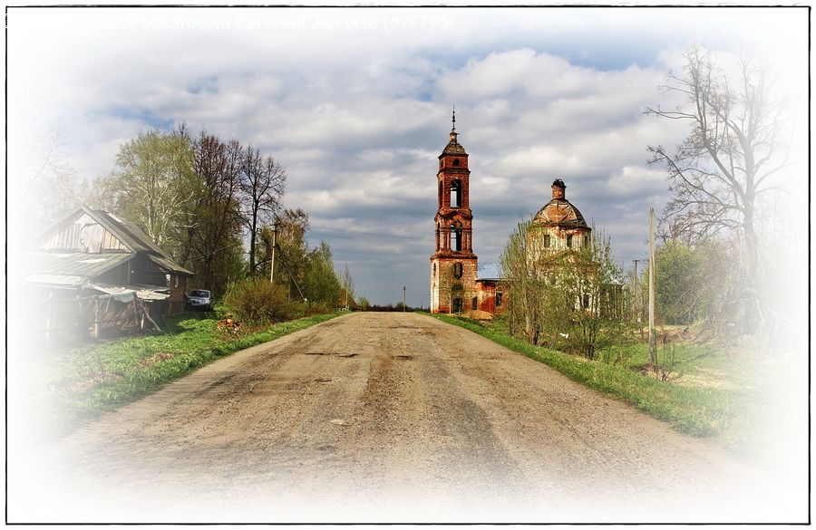 Dirt Road, Gravel, Road, Architecture, Bell Tower, Clock Tower, Tower