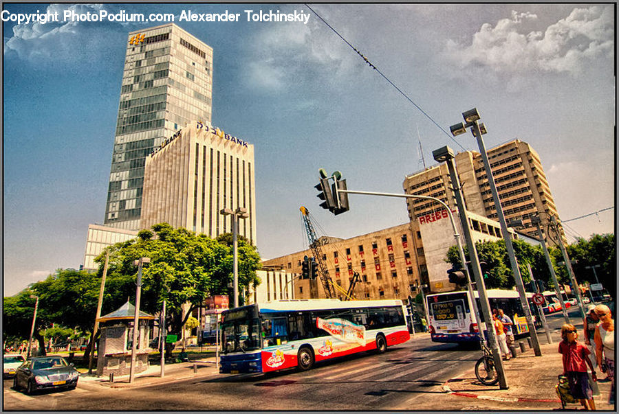 City, Downtown, Metropolis, Urban, Bus, Vehicle, Playground