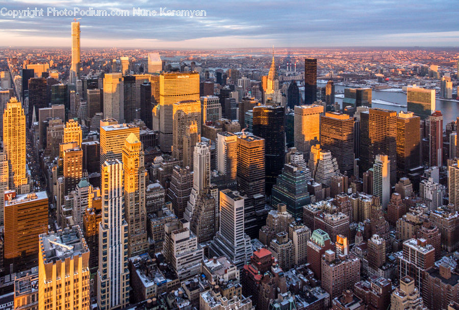 Aerial View, City, Downtown, Metropolis, Urban, Building, High Rise