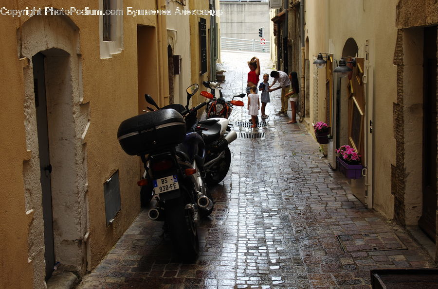 Motor, Motorcycle, Vehicle, Alley, Alleyway, Road, Street