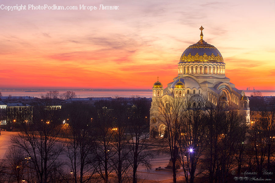 Architecture, Dome, Building, Dawn, Dusk, Red Sky, Sky
