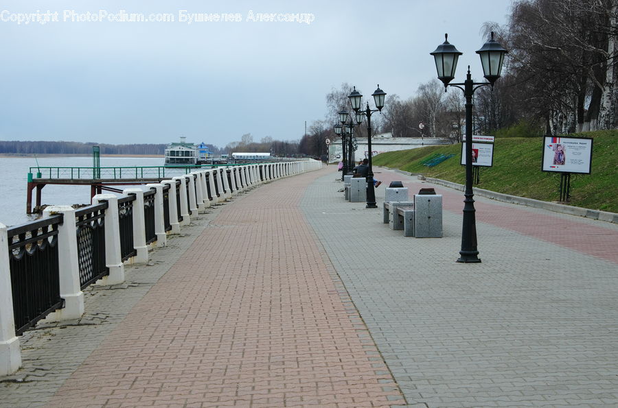 Path, Sidewalk, Walkway, Billboard, Plant, Tree, Bench