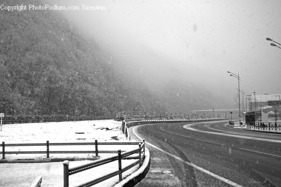 Bench, Ice, Outdoors, Snow, Road, Freeway, Highway