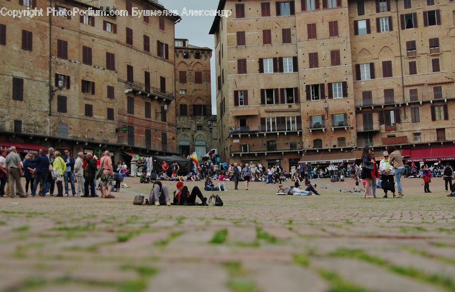 Architecture, Downtown, Plaza, Town Square, Crowd, Town, Building