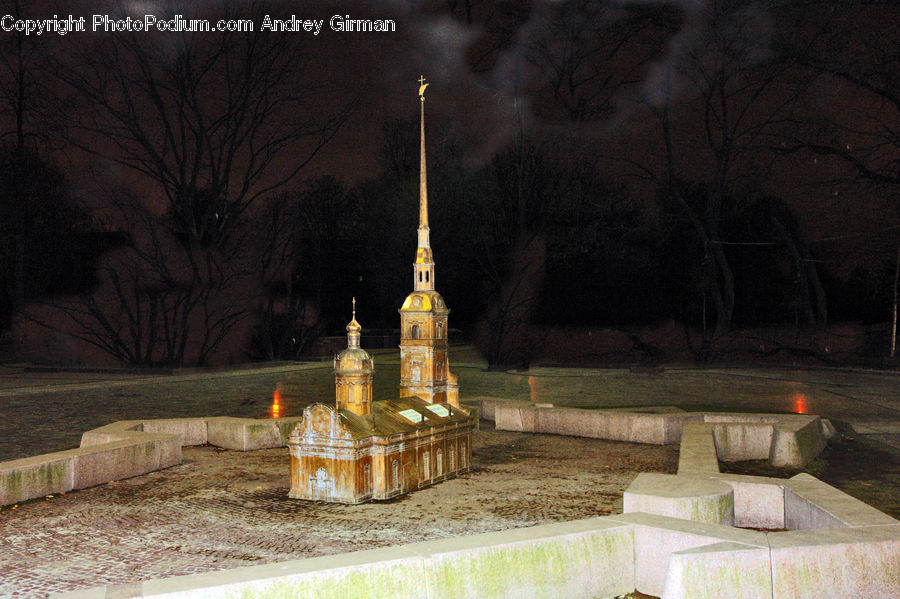 Architecture, Bell Tower, Clock Tower, Tower, Night, Outdoors, Fountain