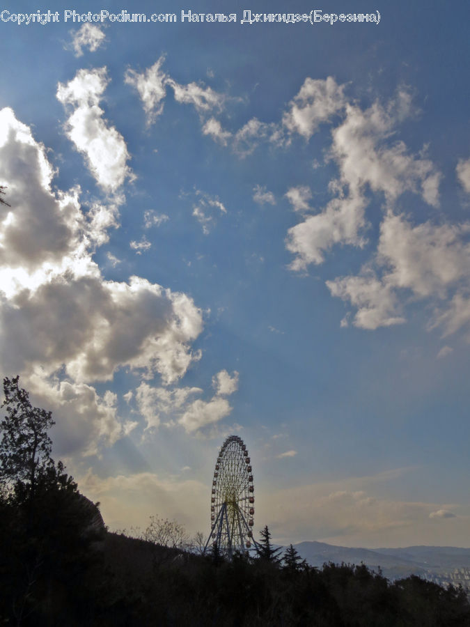 Ferris Wheel, Azure Sky, Cloud, Outdoors, Sky, Amusement Park, Architecture