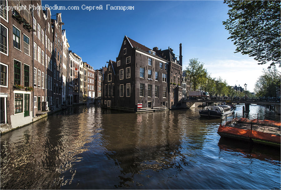 Canal, Outdoors, River, Water, Boat, Watercraft, Apartment Building