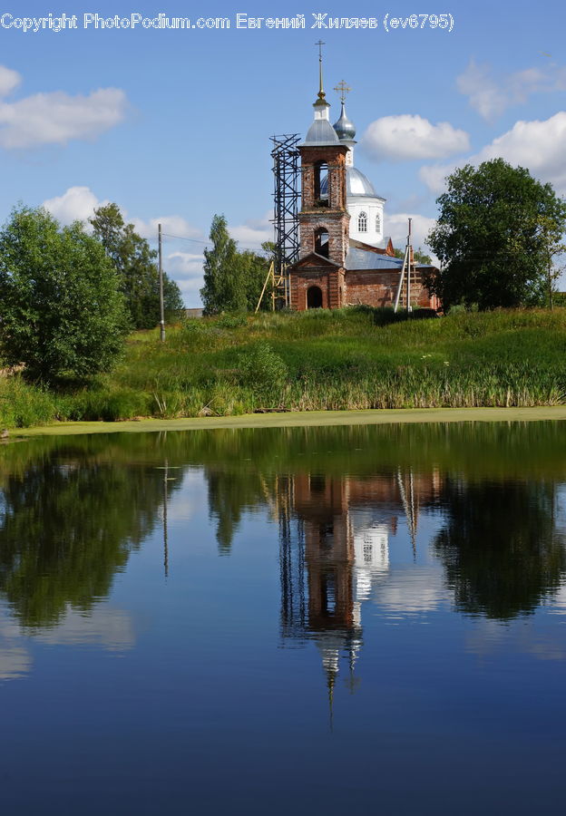 Architecture, Bell Tower, Clock Tower, Tower, Outdoors, Pond, Water