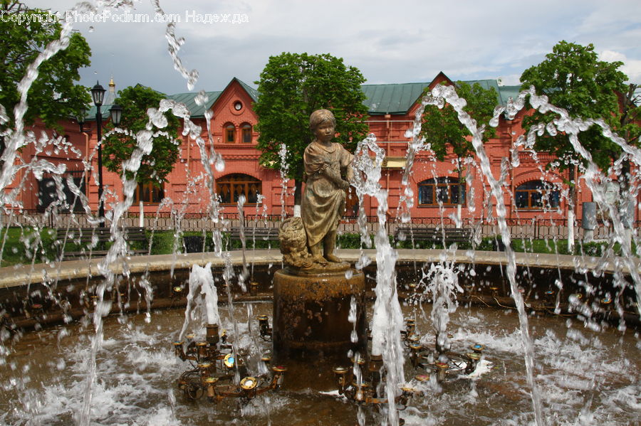 Fountain, Water, Art, Sculpture, Statue, Ivy, Plant