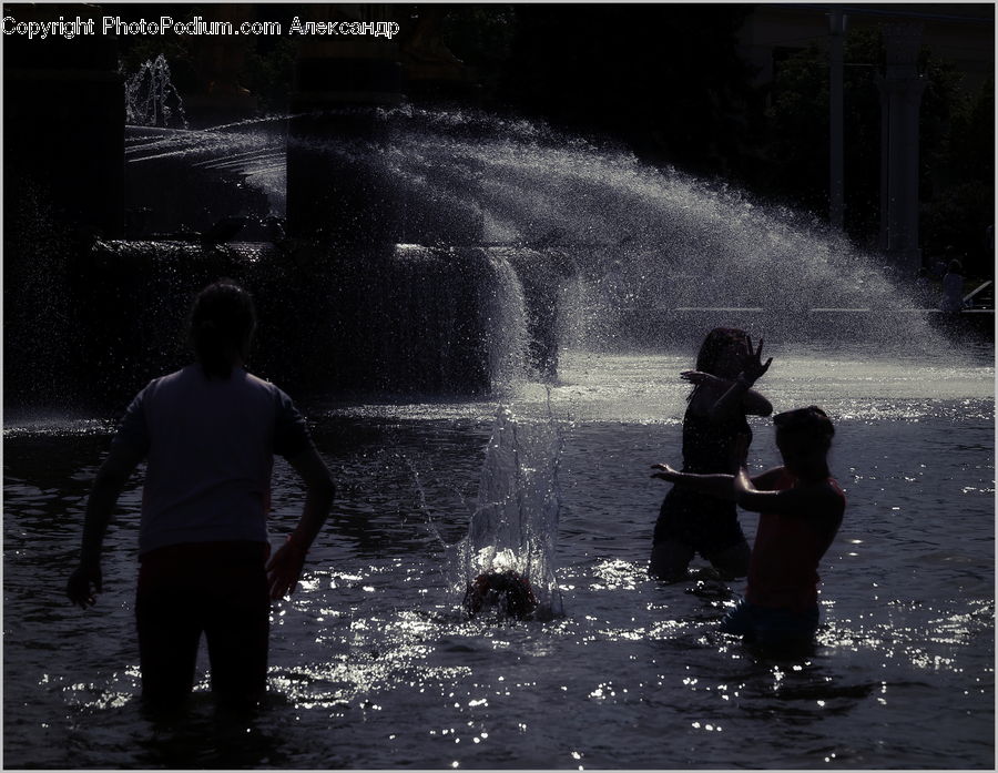 Human, People, Person, Fountain, Water, Back