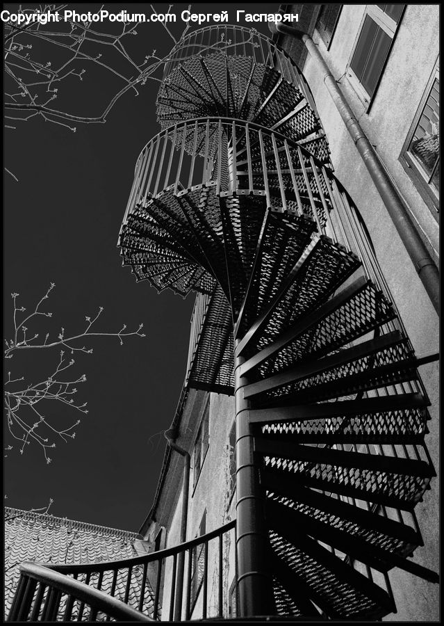 Spiral, Railing, Fence, City, Downtown, Building, Housing