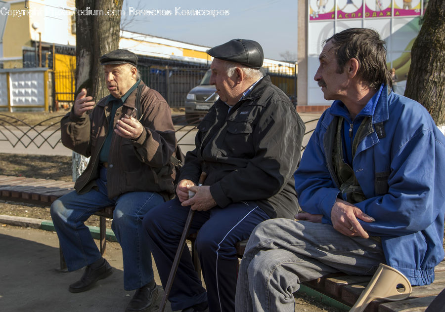 People, Person, Human, Bench, Sitting, Crash Helmet, Hardhat