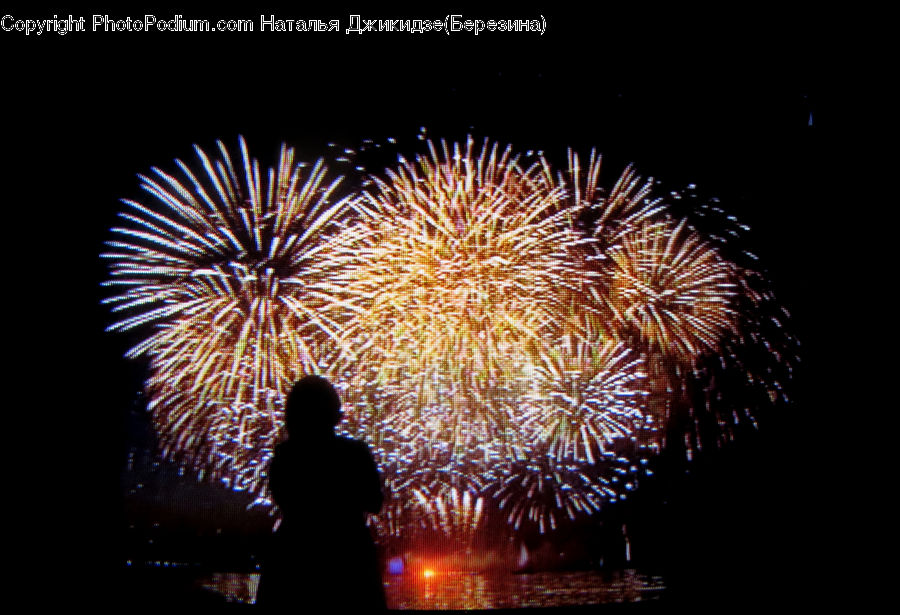 Fireworks, Night, People, Person, Human, Silhouette, Outdoors