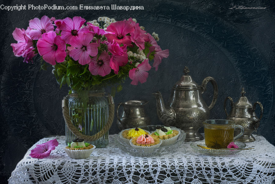 Plant, Potted Plant, Cup, Home Decor, Linen, Tablecloth, Glass