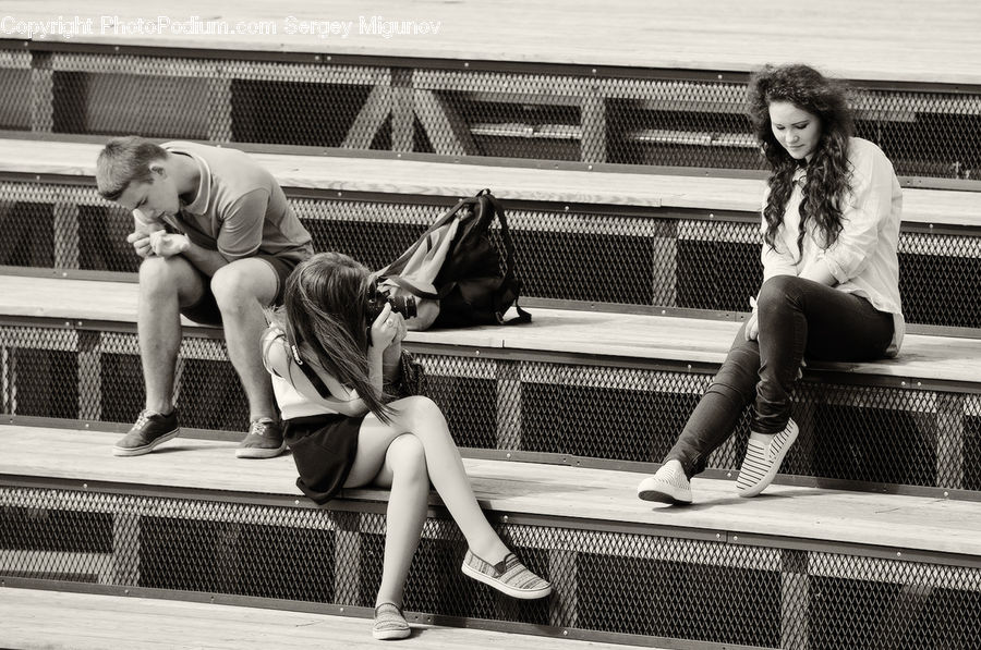 People, Person, Human, Shorts, Bench, Female, Blonde