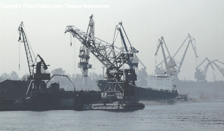 Constriction Crane, Fog, Pollution, Smog, Smoke, Ferry, Freighter