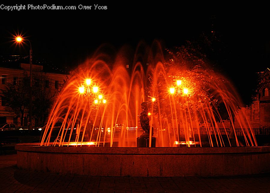 Fountain, Water, Fireworks, Night, Fire, Flame, Lighting