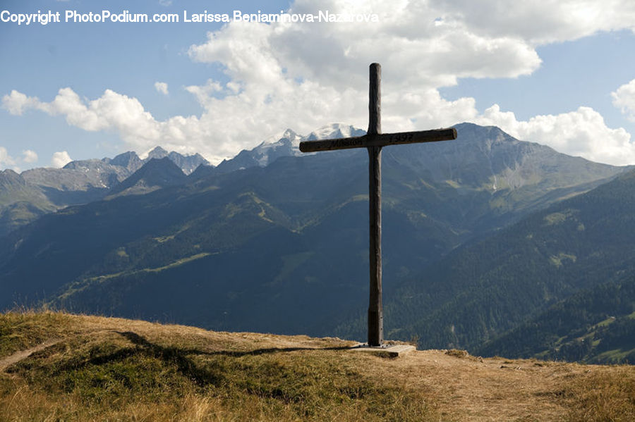 Alps, Crest, Mountain, Peak, Cross, Crucifix, Dirt Road