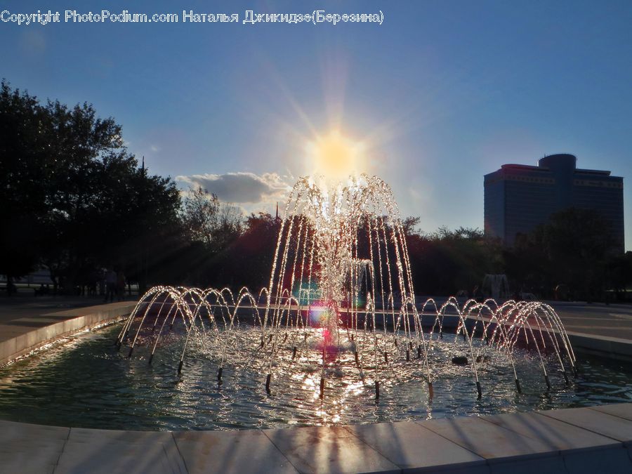 Fountain, Water, City, Downtown, Urban, Architecture, High Rise