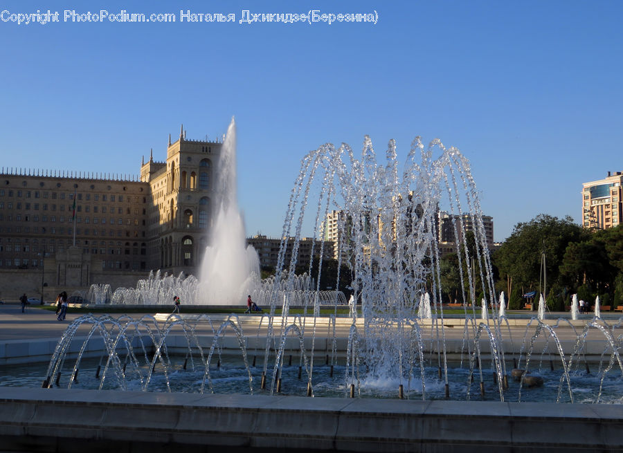 Fountain, Water, Architecture, Convention Center, City, Downtown, Metropolis